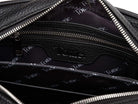 Unzipped Black Leather Crossbody Bag Interior from Tottie with silver zipper,  Tottie Branding and Card Slot