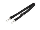 Black leather shoulder strap with silver hardware from Tottie, displayed against a white background.