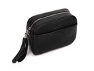 Bestie Black Leather Crossbody Bag from Tottie with Silver Chain Strap and Tassel