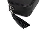 Black Leather Tassel with Silver Ring on Black Handbag